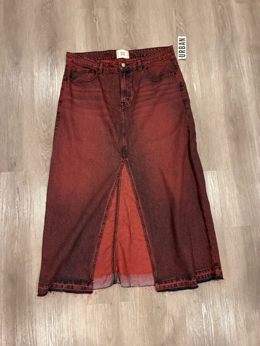 Urban Outfitters BDG Red Denim Midi Skirt with Front Slit